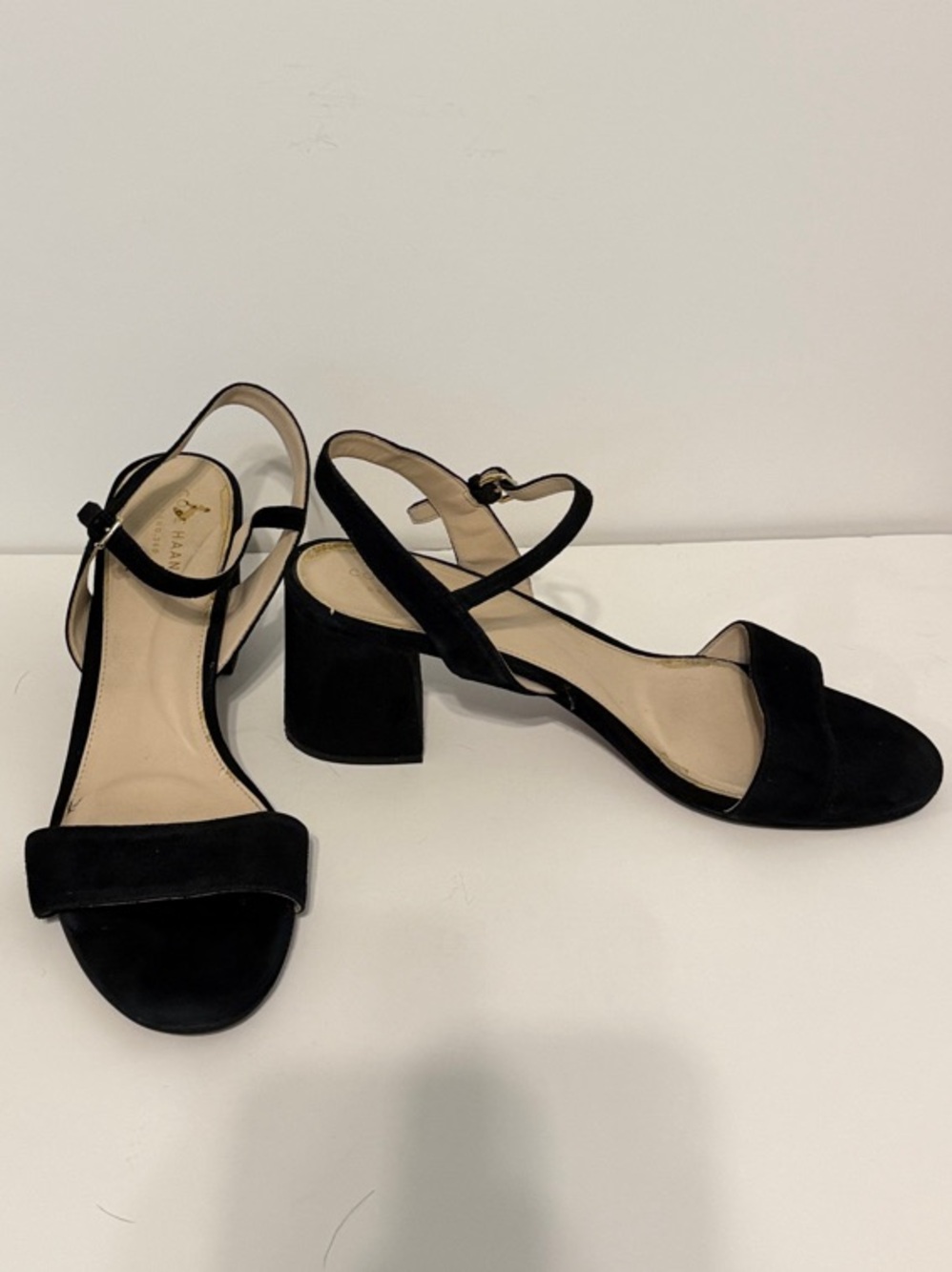 Cole Haan Black Suede Block Heel Slingback Sandals